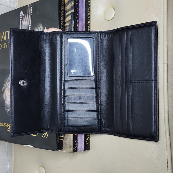 Coach Signature Leather Trim Trifold Full Size Wallet Black - Picture 6 of 7